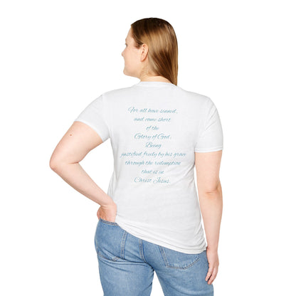 Christian Unisex T-Shirt with Romans 3:23-24 and Epiphanies of EnlightMEnt